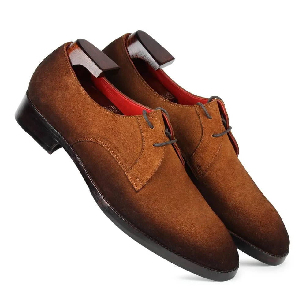 Tan Burnished Suede Two Eyelet Derby