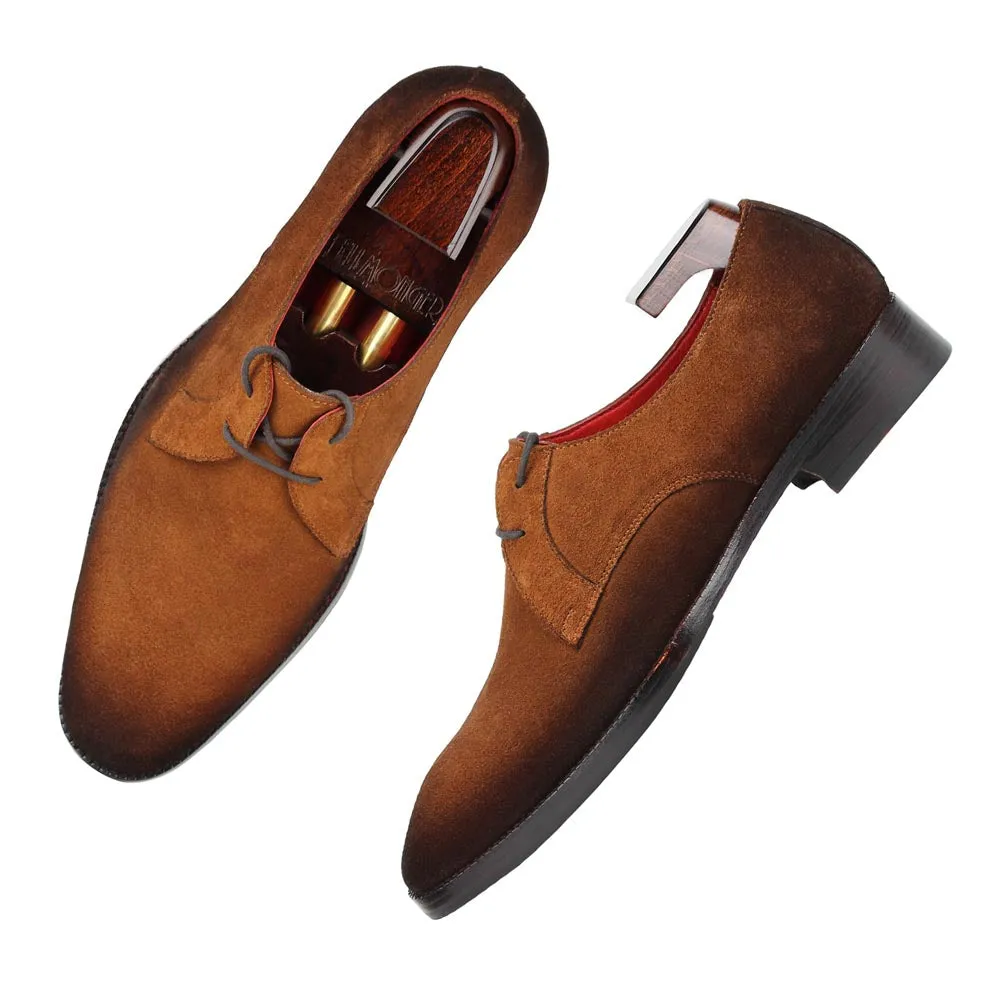 Tan Burnished Suede Two Eyelet Derby