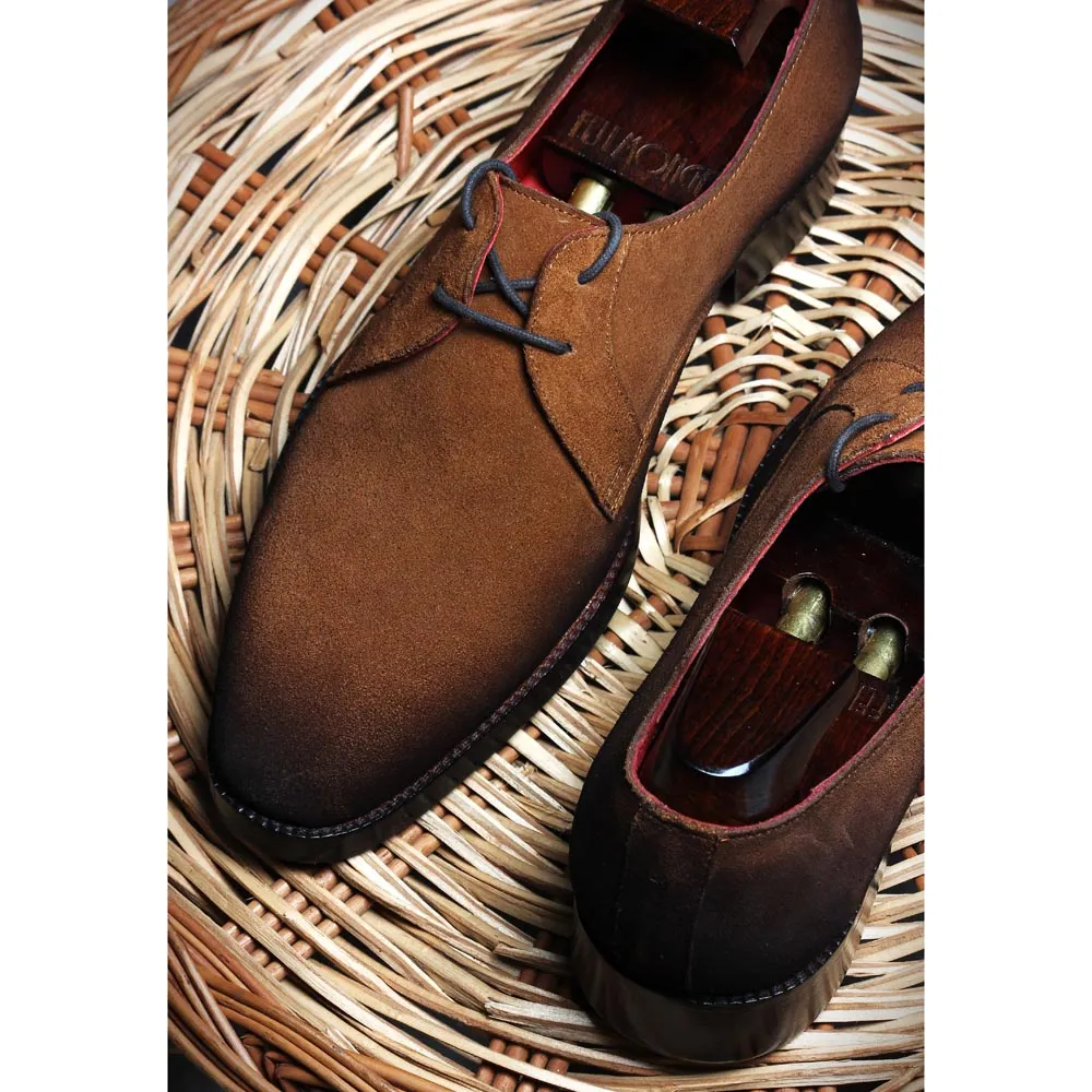 Tan Burnished Suede Two Eyelet Derby