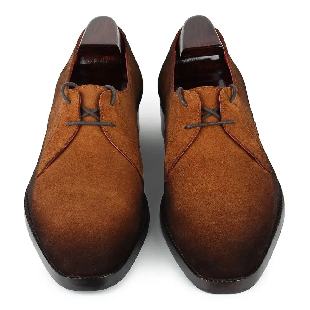 Tan Burnished Suede Two Eyelet Derby