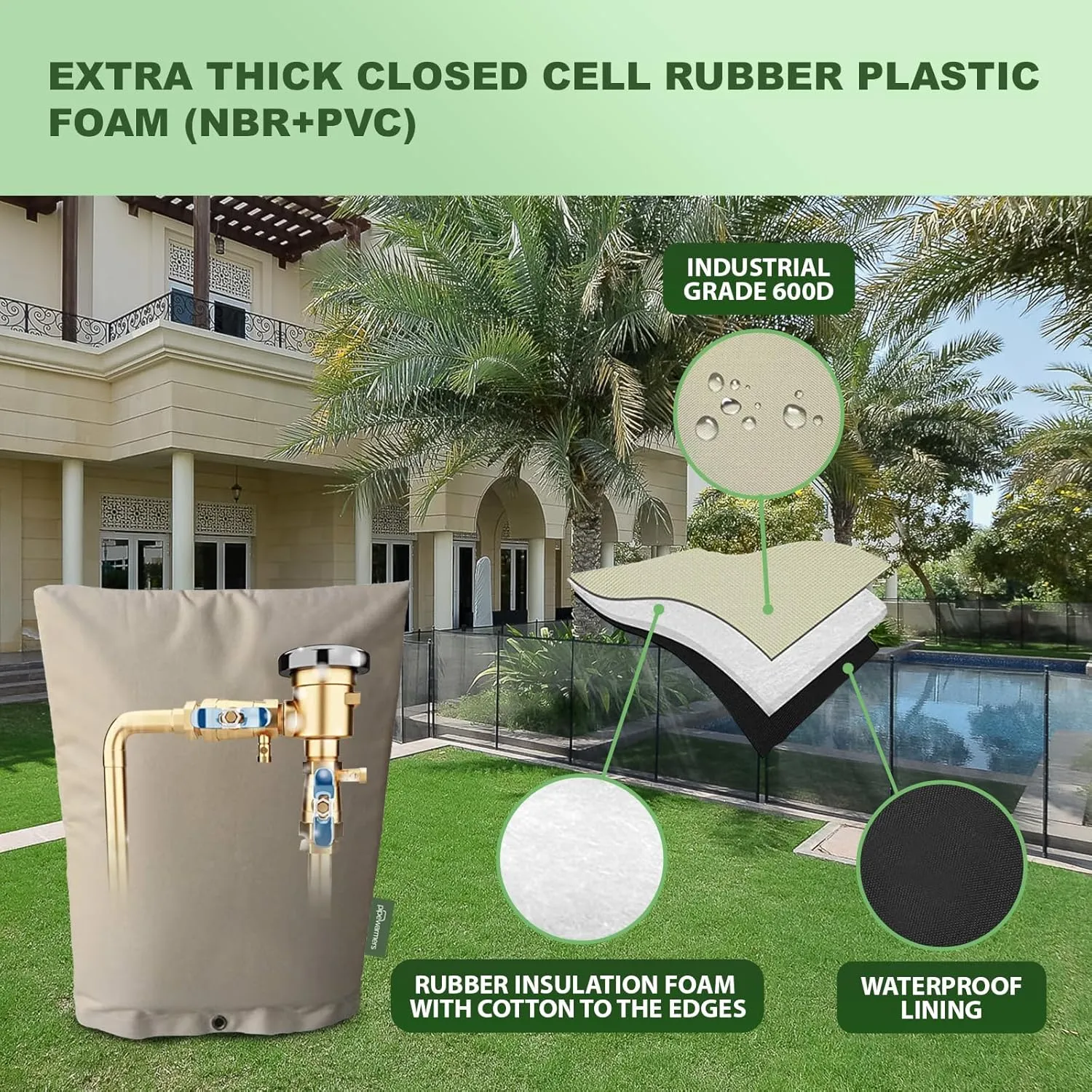 The Original Winter Pipe Insulation Cover (0˚F) - Extra-Thick EVA NBR (UV-Coated) Insulated Backflow Preventer Freeze Protection, Pump Cover, Sprinkler/Well/Valve Head Cover - (24" W X 18" H)