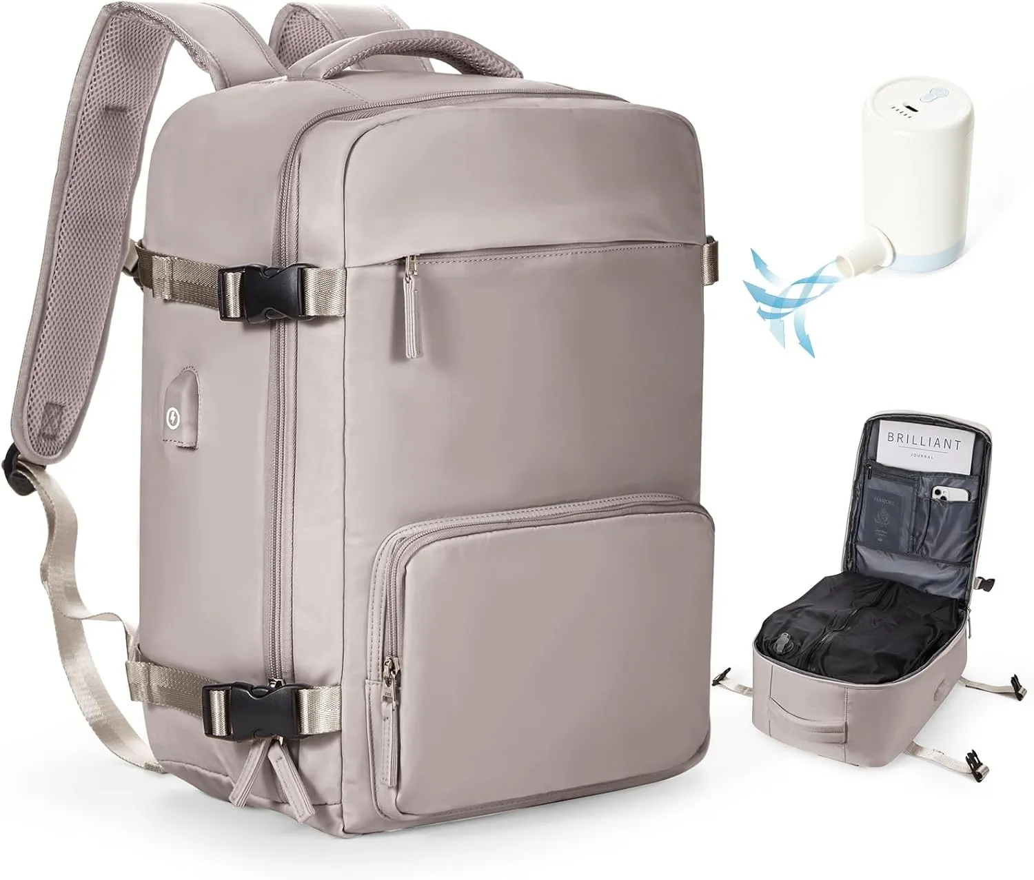 Vacuum Backpack Travel With Pump,Airback Personal Item Travel Bag,Waterproof Seal Compression bags, Carry on Flight Approved Backpack Milk Curry (With Air Pump)