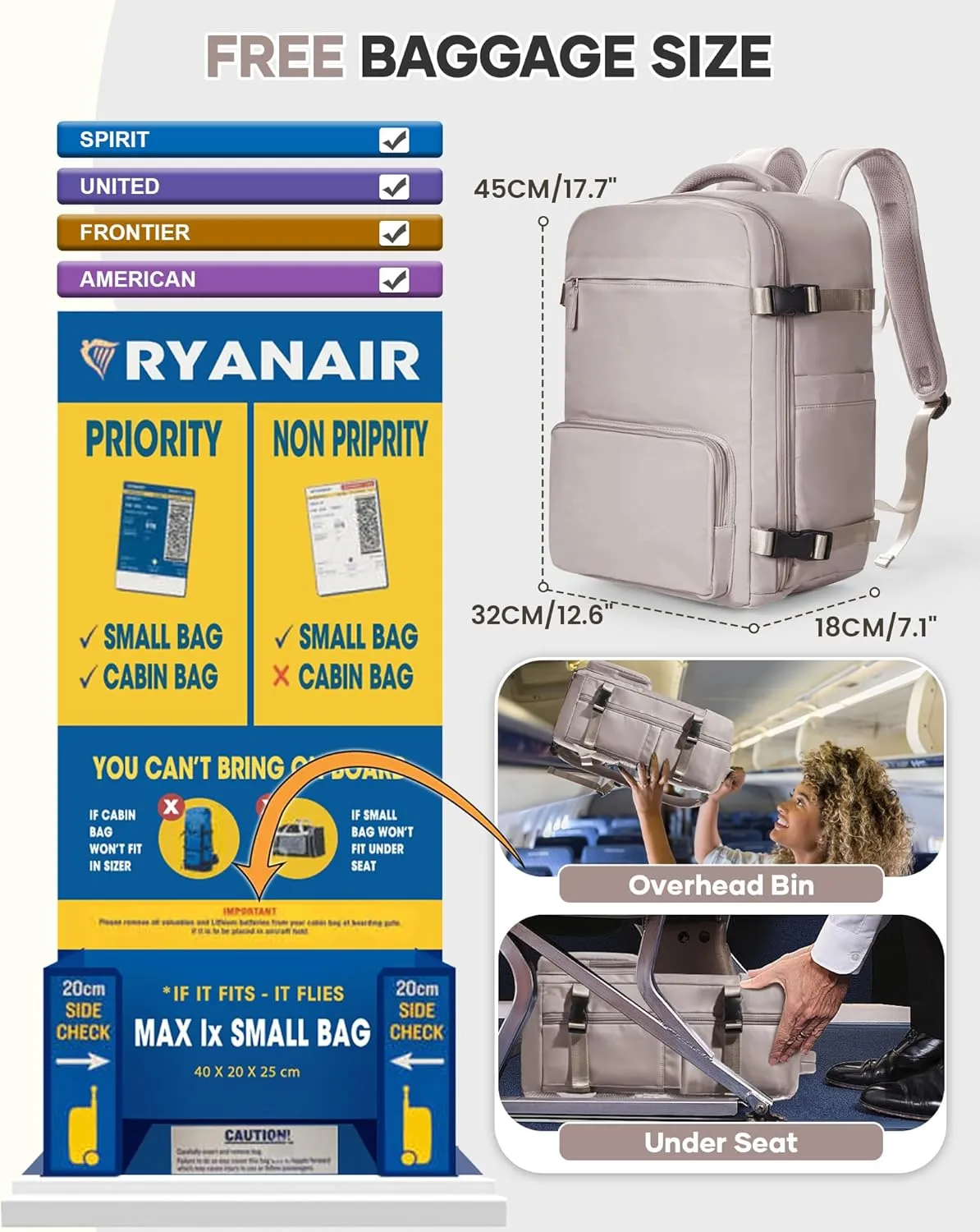 Vacuum Backpack Travel With Pump,Airback Personal Item Travel Bag,Waterproof Seal Compression bags, Carry on Flight Approved Backpack Milk Curry (With Air Pump)