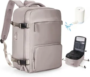 Vacuum Backpack Travel With Pump,Airback Personal Item Travel Bag,Waterproof Seal Compression bags, Carry on Flight Approved Backpack Milk Curry (With Air Pump)