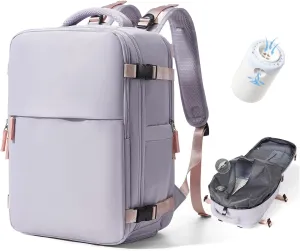 Vacuum Backpack Travel with Pump,Compression Vacpack Backpack With Shoe Compartment, 18.5x13x7.9IN Personal Item Travel Bag,Airline Approved Carry on Luggage(Light Purple)