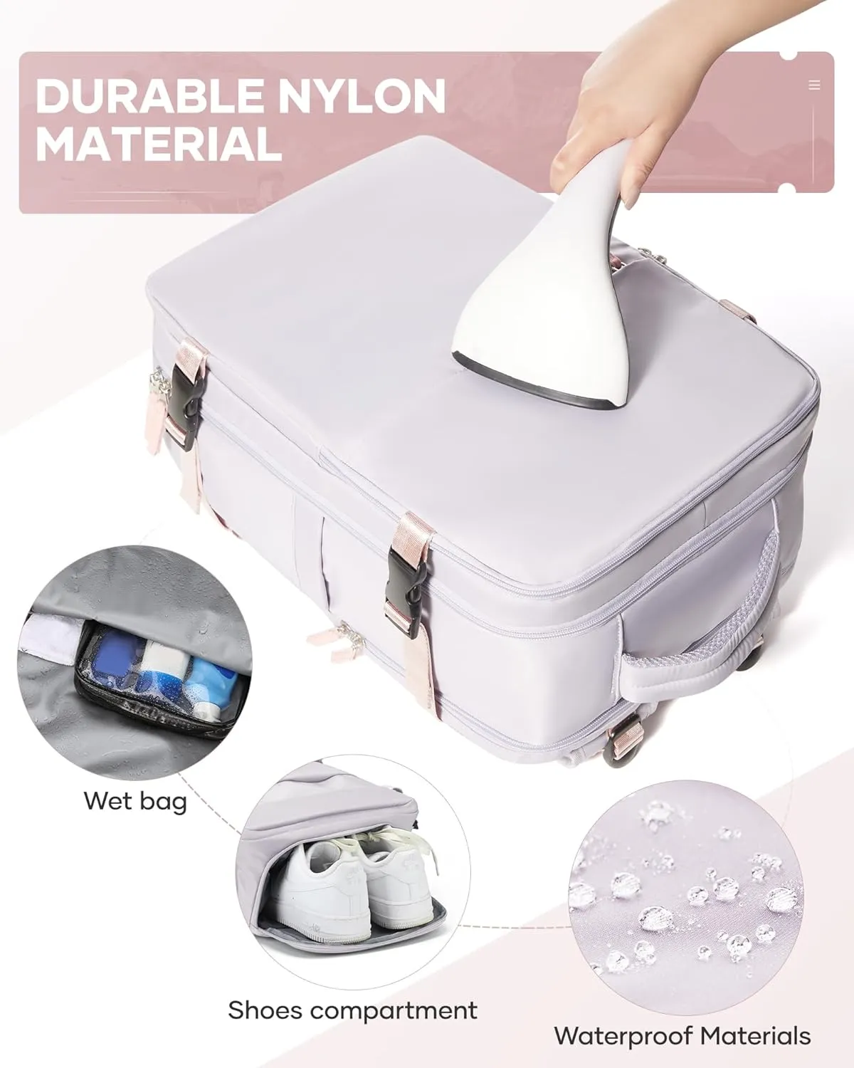 Vacuum Backpack Travel with Pump,Compression Vacpack Backpack With Shoe Compartment, 18.5x13x7.9IN Personal Item Travel Bag,Airline Approved Carry on Luggage(Light Purple)