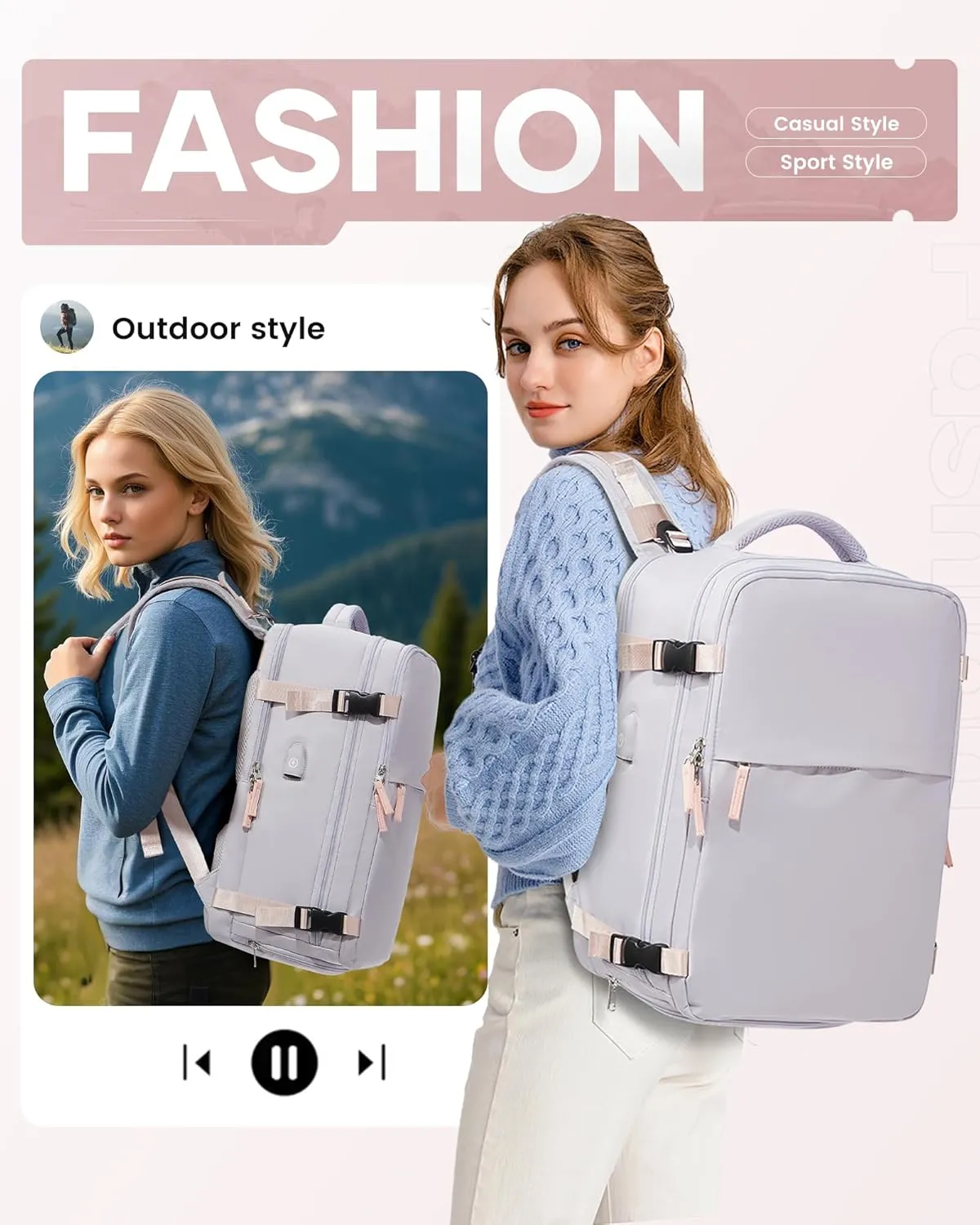 Vacuum Backpack Travel with Pump,Compression Vacpack Backpack With Shoe Compartment, 18.5x13x7.9IN Personal Item Travel Bag,Airline Approved Carry on Luggage(Light Purple)