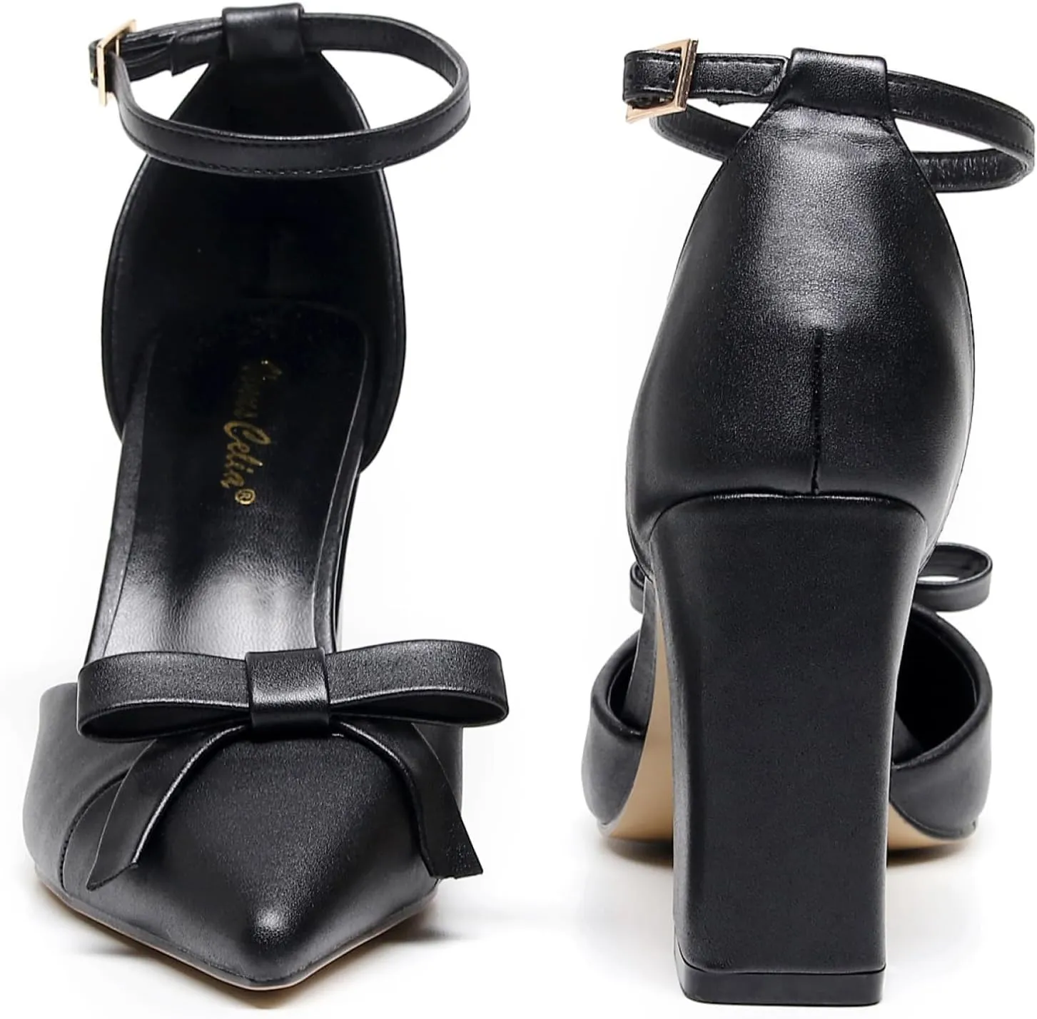 VenusCelia Women's Brightest Strap Pump Block Heel Shoe