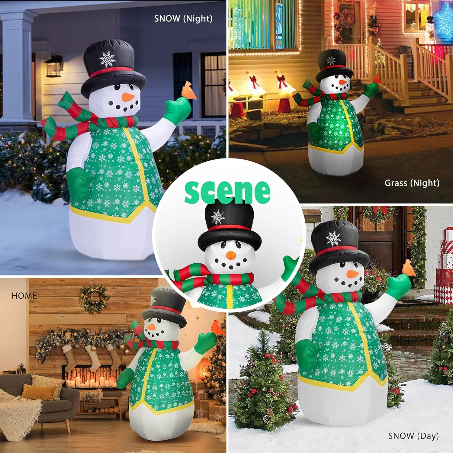 VIVOHOME 6FT Christmas Inflatable Outdoor Decoration, Snowman in Vest, Navidad Blow Up Yard Decor with Built-in LED Light for Lawn, Garden, Party