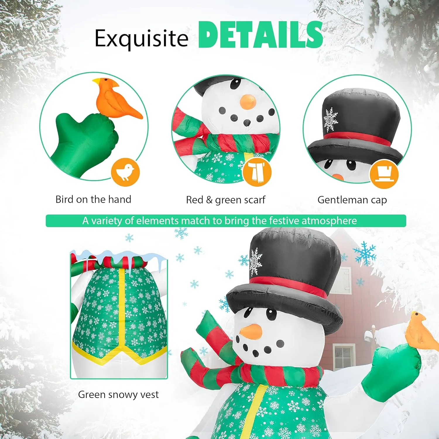 VIVOHOME 6FT Christmas Inflatable Outdoor Decoration, Snowman in Vest, Navidad Blow Up Yard Decor with Built-in LED Light for Lawn, Garden, Party