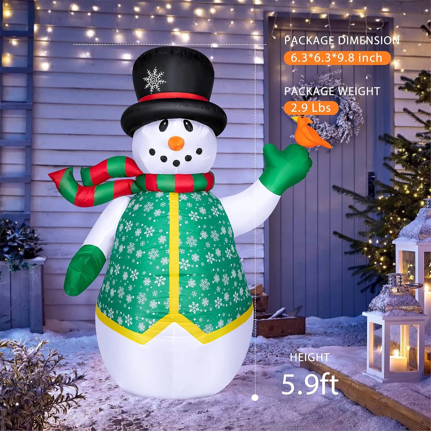 VIVOHOME 6FT Christmas Inflatable Outdoor Decoration, Snowman in Vest, Navidad Blow Up Yard Decor with Built-in LED Light for Lawn, Garden, Party