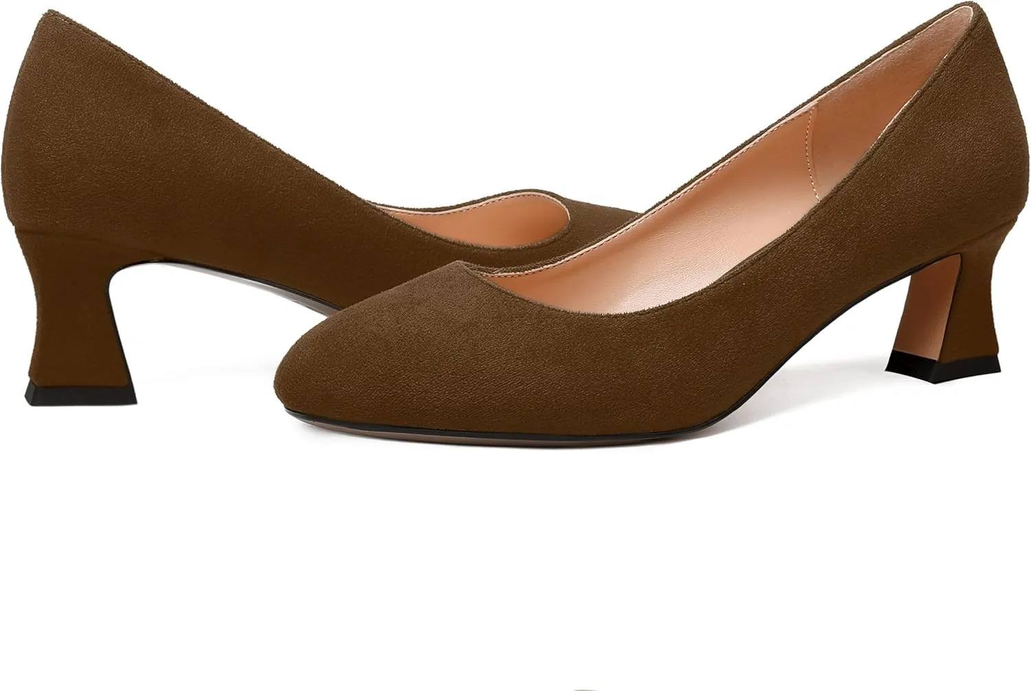 WAYDERNS Womens Dress Suede Dating Round Toe Slip On Solid Kitten Low Heel Pumps Shoes 2 Inch