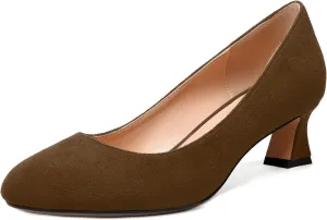 WAYDERNS Womens Dress Suede Dating Round Toe Slip On Solid Kitten Low Heel Pumps Shoes 2 Inch