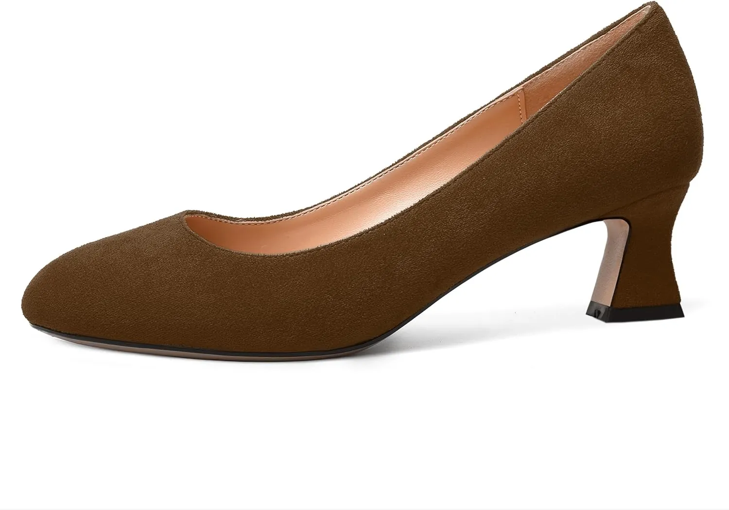WAYDERNS Womens Dress Suede Dating Round Toe Slip On Solid Kitten Low Heel Pumps Shoes 2 Inch
