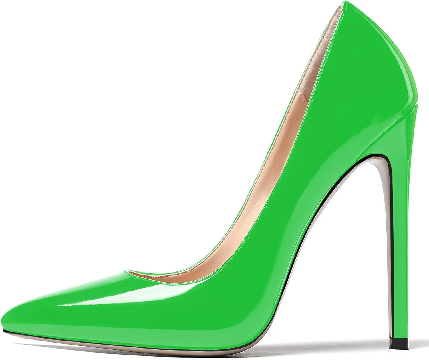 WAYDERNS Women's Patent Slim Pointed Toe Slip On Solid Stiletto High Heel Pumps Shoes 4.7 Inch