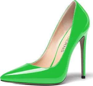 WAYDERNS Women's Patent Slim Pointed Toe Slip On Solid Stiletto High Heel Pumps Shoes 4.7 Inch