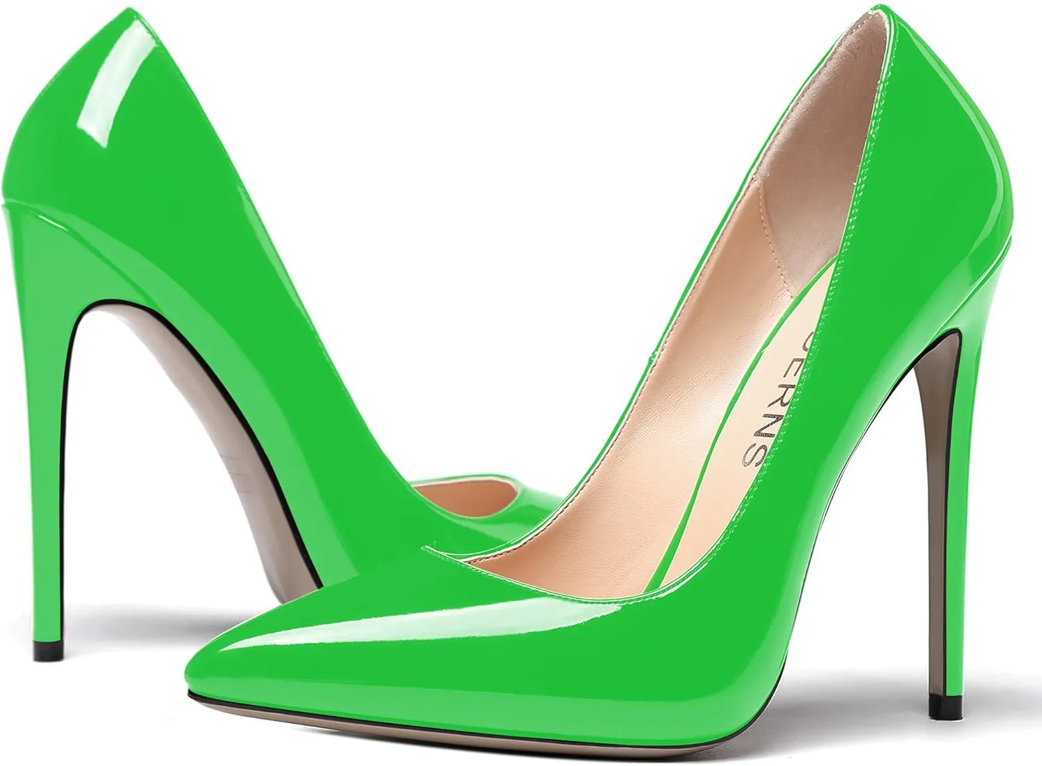 WAYDERNS Women's Patent Slim Pointed Toe Slip On Solid Stiletto High Heel Pumps Shoes 4.7 Inch