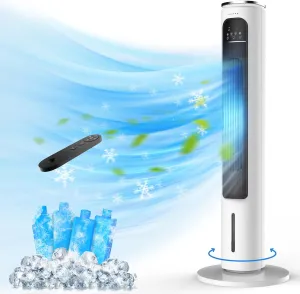 Windowless Portable Air Conditioners, 37’’ Evaporative Air Cooler w/Remote, 2.5L Water Tank & 4 Ice Packs, 12H Timer Auto-off, 70° Oscillating, Quiet Cooling Tower Fan For Bedroom Living Room Office
