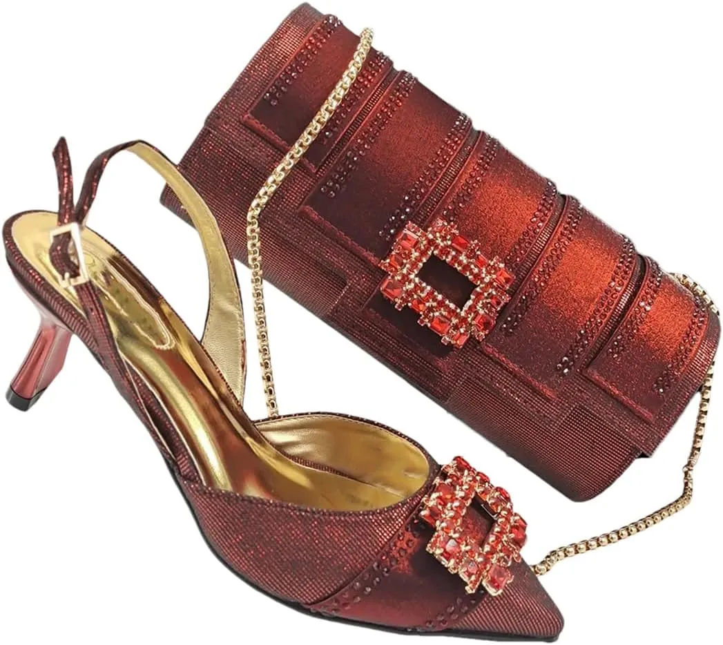 Women Shoes and Bag Set African Ladies High Heels Pumps Matching with Handbag Nigerian Sandals