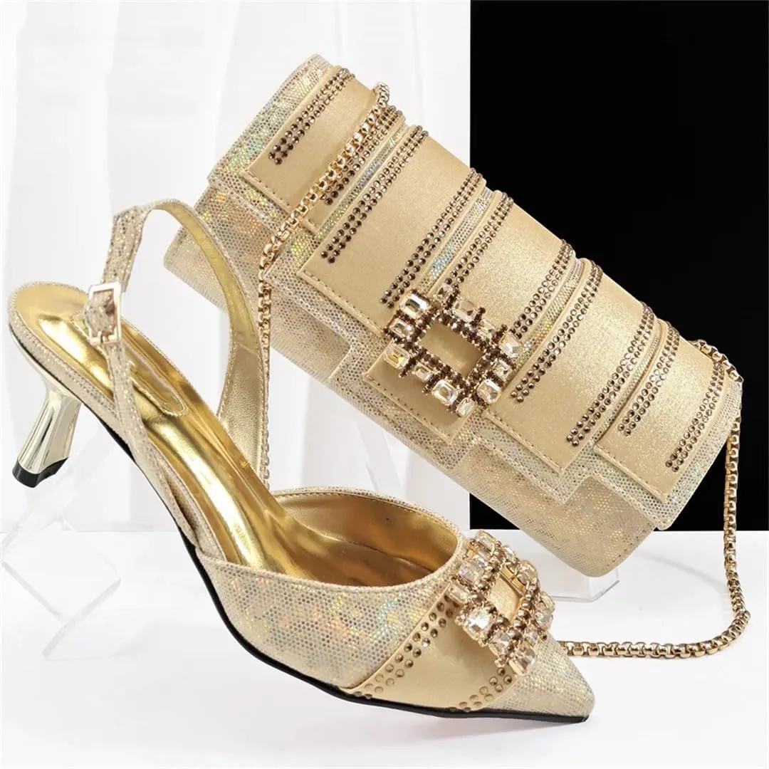 Women Shoes and Bag Set African Ladies High Heels Pumps Matching with Handbag Nigerian Sandals