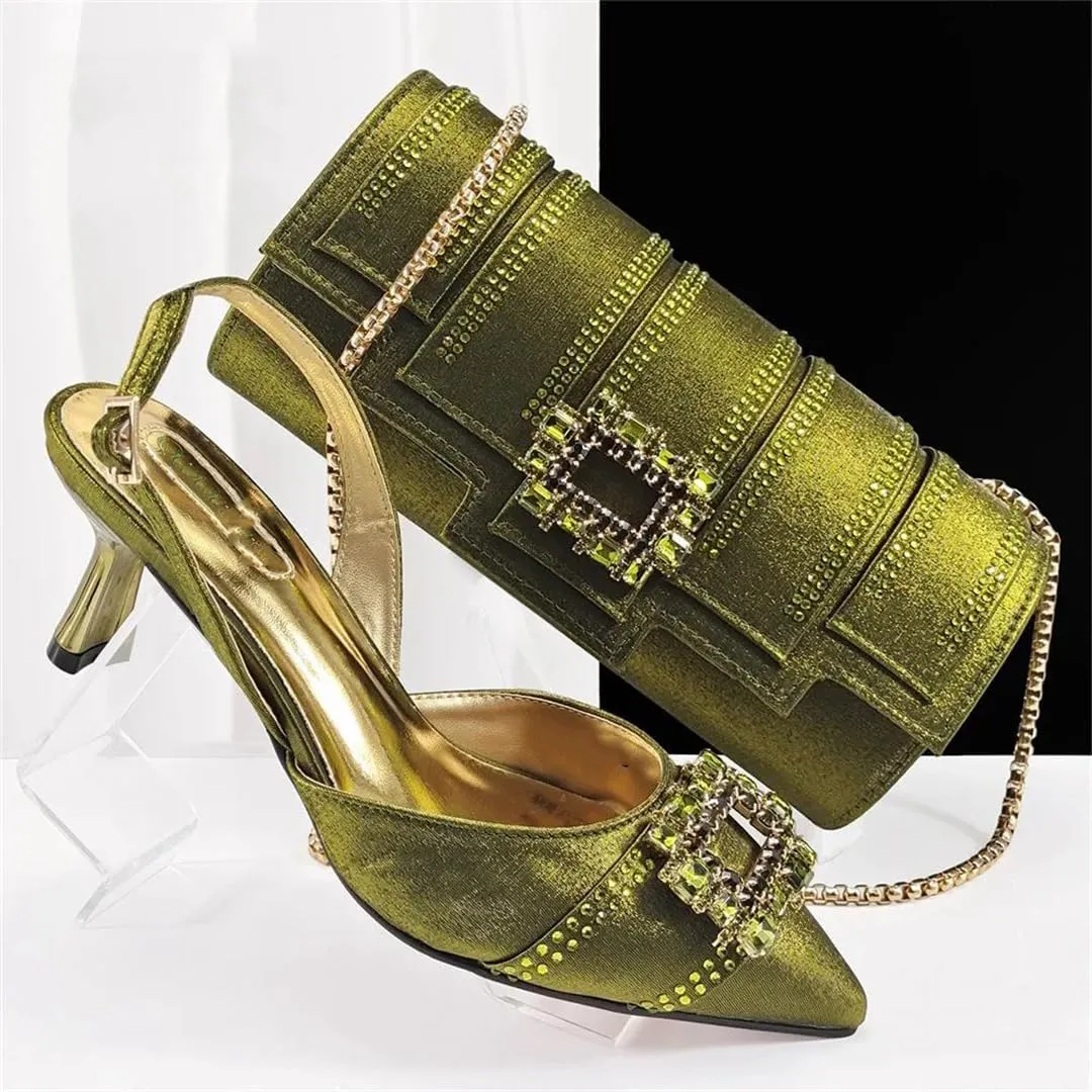 Women Shoes and Bag Set African Ladies High Heels Pumps Matching with Handbag Nigerian Sandals