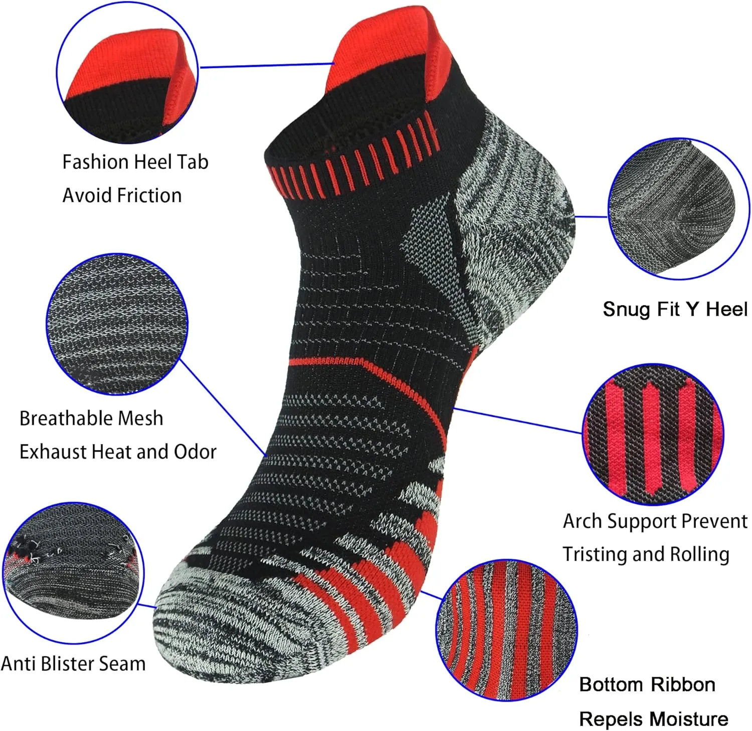Women's Anti Sweat Odor Resistant Low Cut Quarter Crew Sneaker Compression Running and Cycling Socks