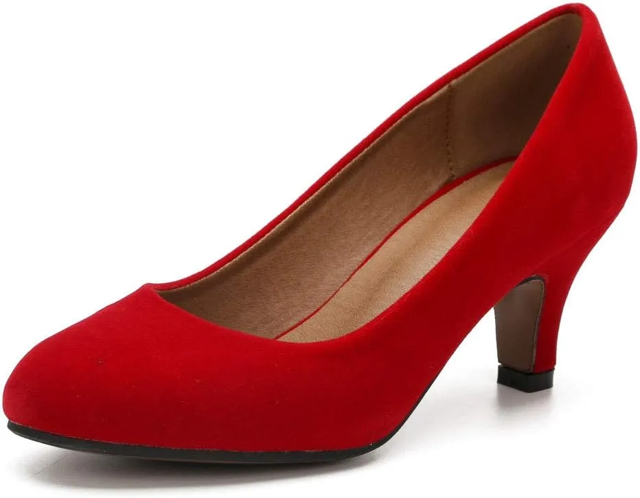 Women's Classic Round Toe Pump Kitten Low Heel Shoes