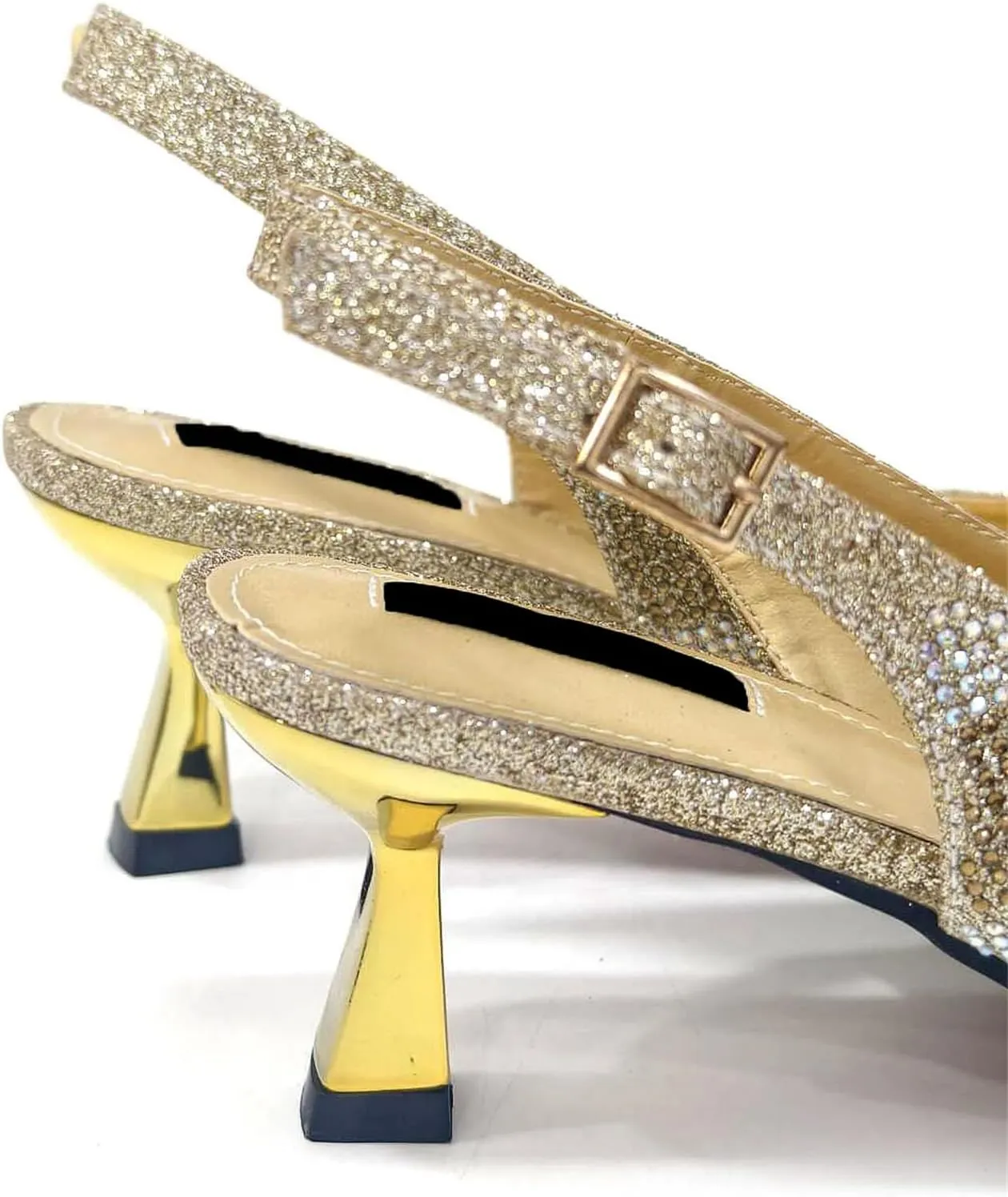 Womens Gold Square Heel Wedding Shoes Set Rhinestone Bridal Pumps and Dual Purpose Evening Bag Party Accessories