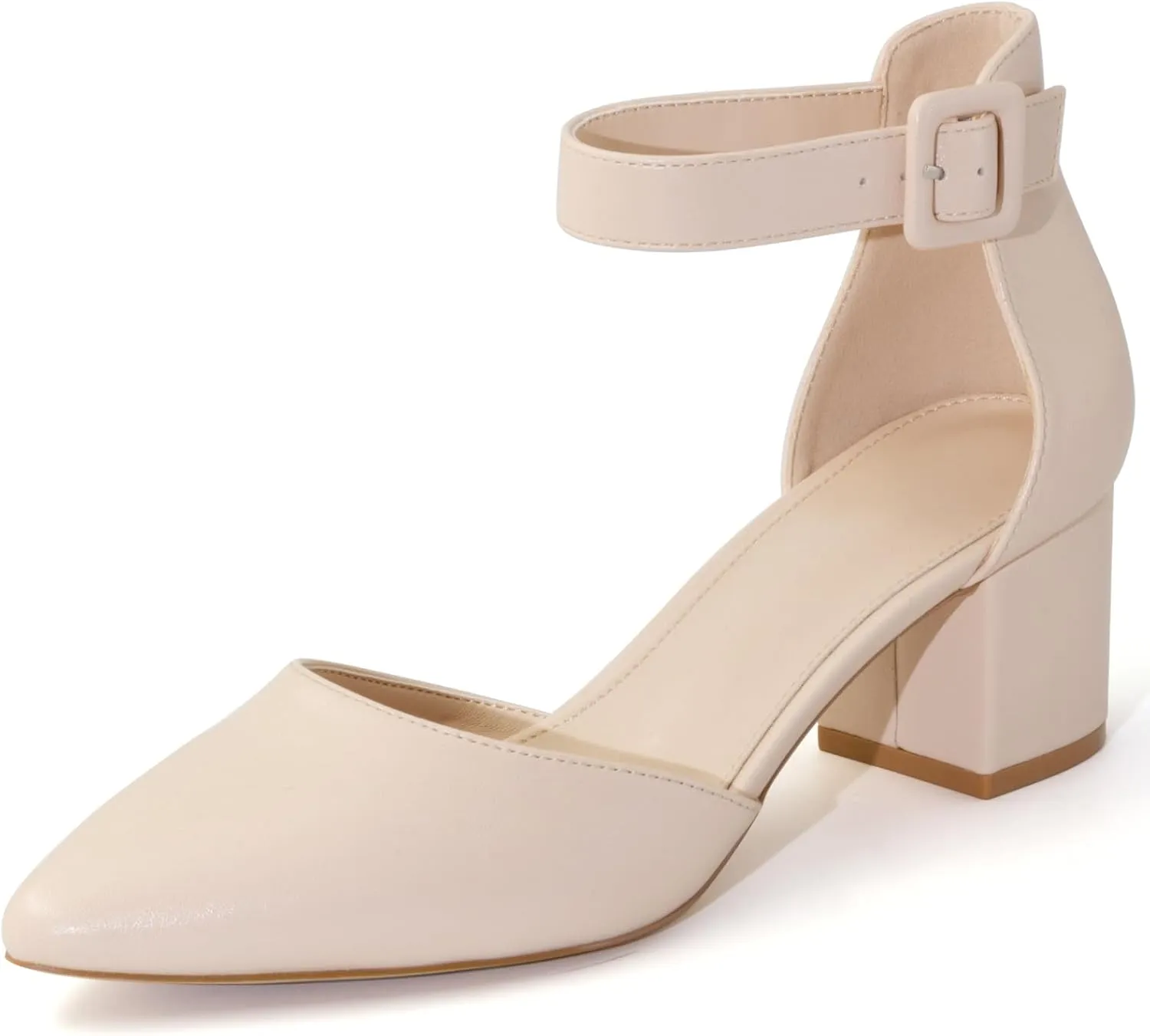 Women's Low Block Heels Chunky Closed Toe Pump Shoes with Ankle Strap