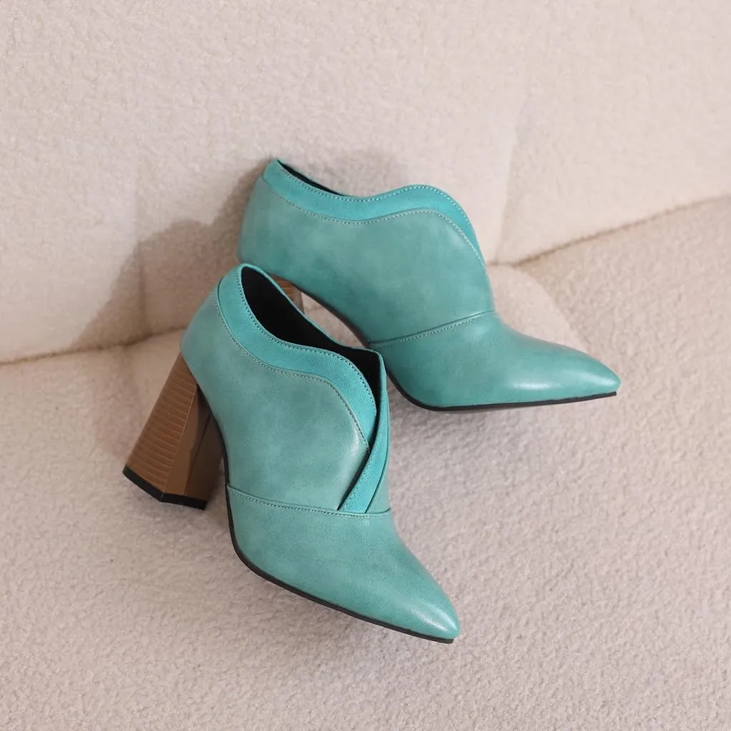 Women's Pointed Toe Chunky Stacked High Heels Pumps Shoes Slip On Work Office Block Heeled Dress Shoe