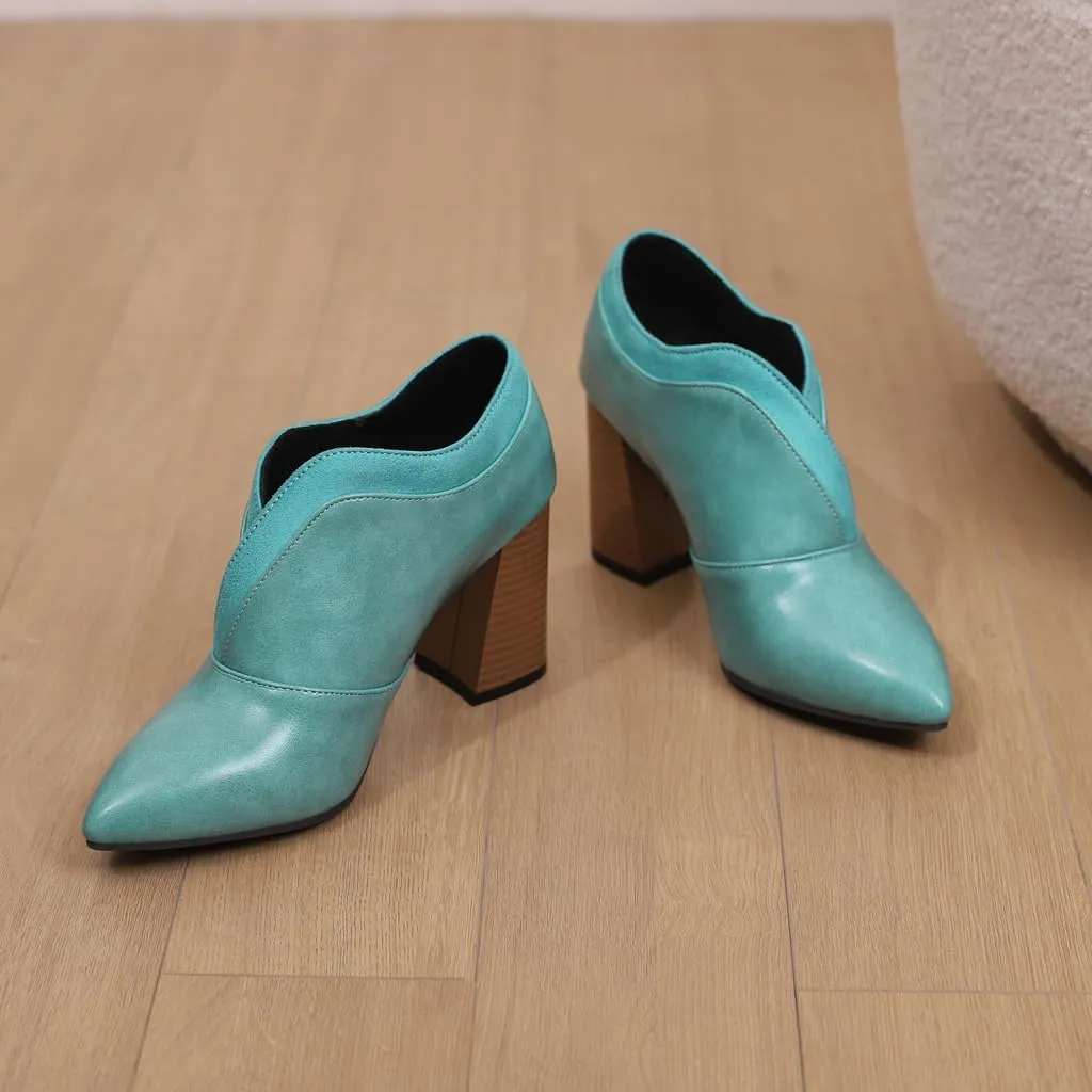 Women's Pointed Toe Chunky Stacked High Heels Pumps Shoes Slip On Work Office Block Heeled Dress Shoe