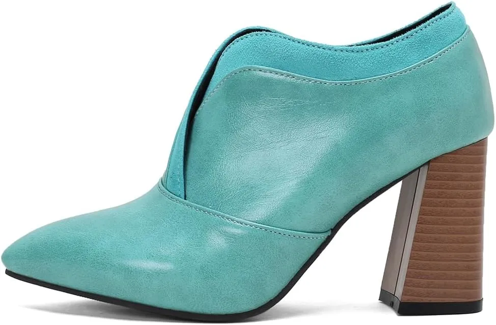 Women's Pointed Toe Chunky Stacked High Heels Pumps Shoes Slip On Work Office Block Heeled Dress Shoe