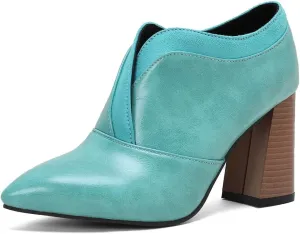 Women's Pointed Toe Chunky Stacked High Heels Pumps Shoes Slip On Work Office Block Heeled Dress Shoe