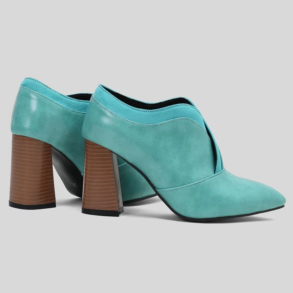 Women's Pointed Toe Chunky Stacked High Heels Pumps Shoes Slip On Work Office Block Heeled Dress Shoe