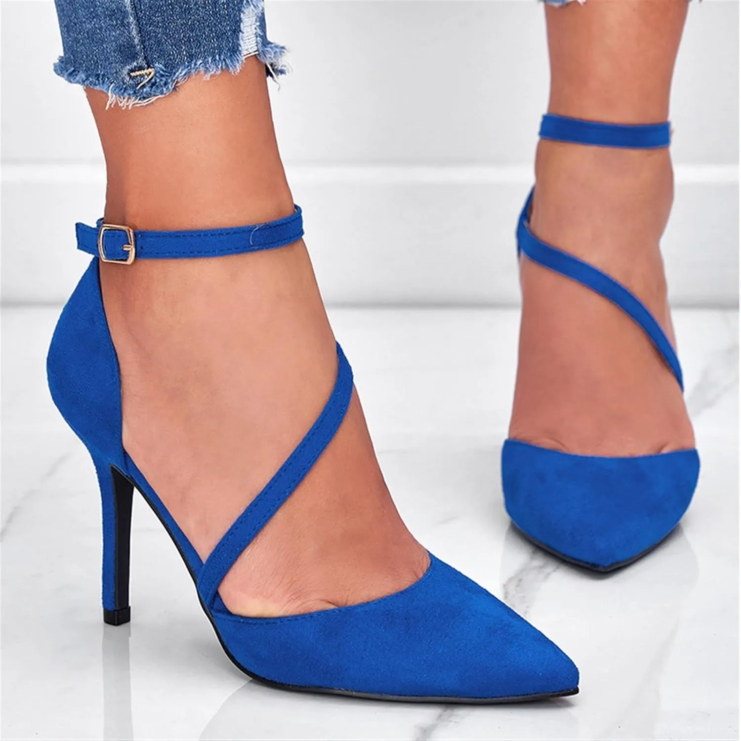 Women's Pumps Point Closed Toe Heels Cloth Straps Cross Adjustable Ankle Straps Dress Shoes Wedding Bridal Evening Party Dress Shoes Heeled Sandals