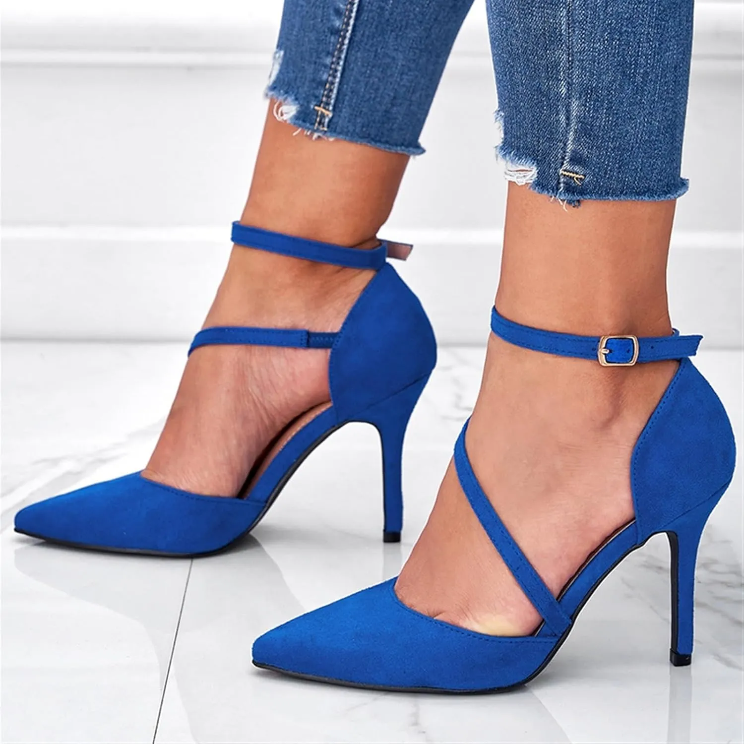 Women's Pumps Point Closed Toe Heels Cloth Straps Cross Adjustable Ankle Straps Dress Shoes Wedding Bridal Evening Party Dress Shoes Heeled Sandals