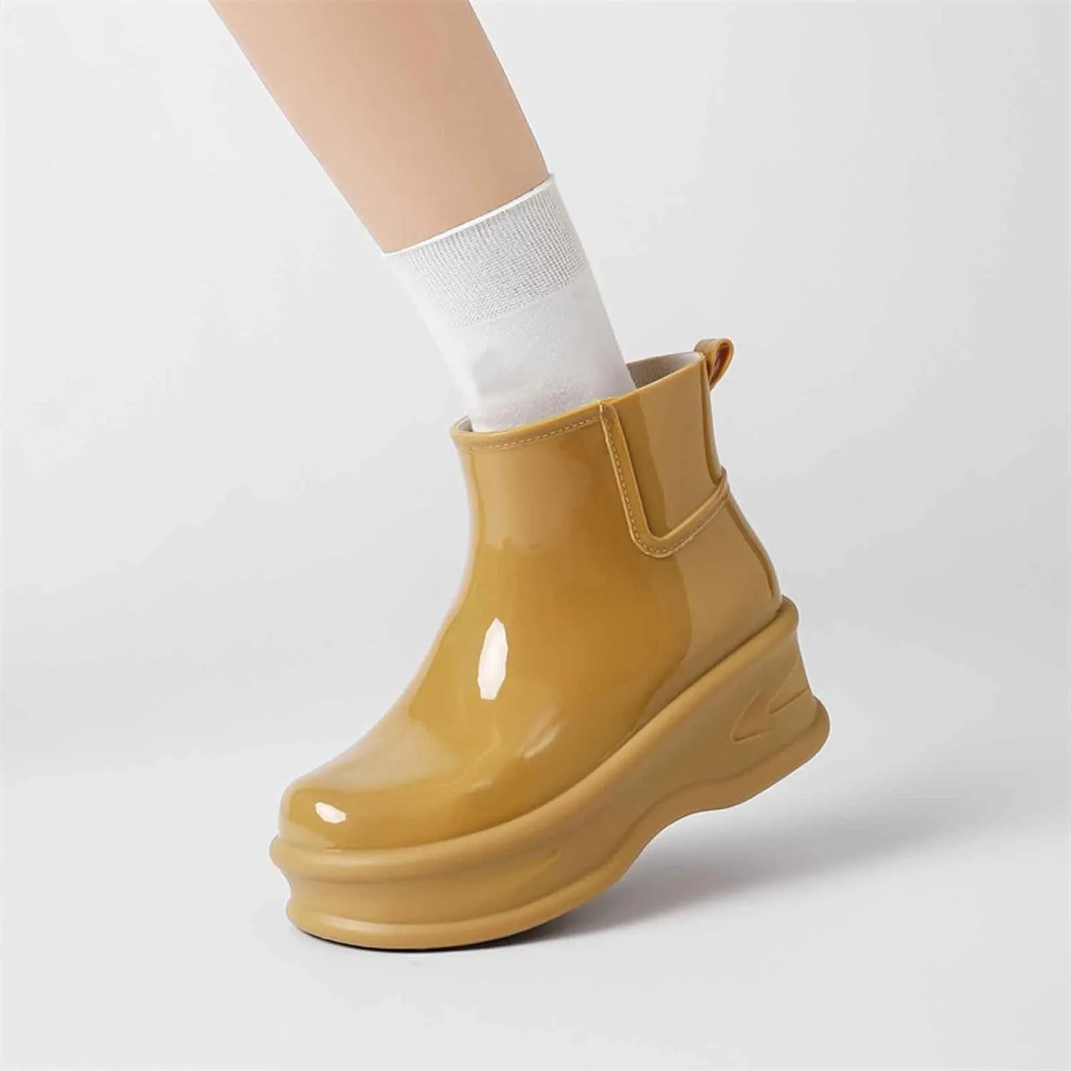 Women's Short Rain Boots Rubber Waterproof Garden Boots Elastic Slip On Insulated Rain Shoe for Outdoor Work Sole