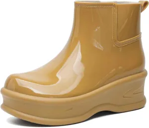 Women's Short Rain Boots Rubber Waterproof Garden Boots Elastic Slip On Insulated Rain Shoe for Outdoor Work Sole