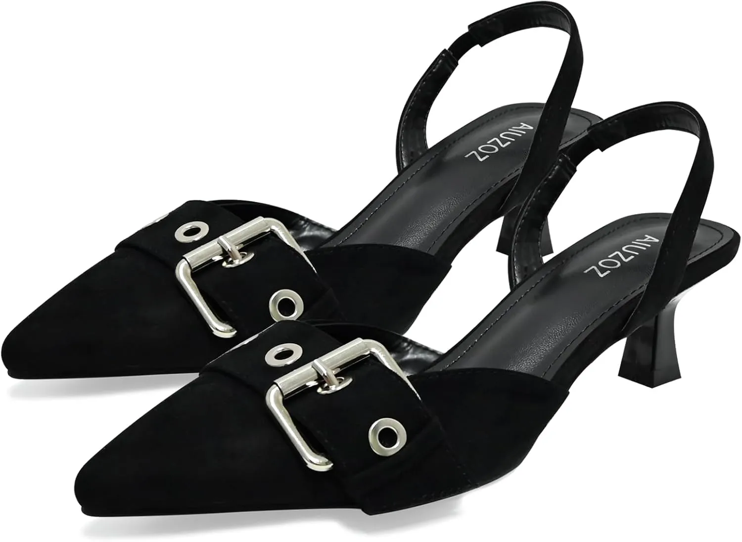 Women's Slingback Kitten Heels 2.3IN Pointed Toe Low Heel Pumps Buckle Closed Toe Formal Party Wedding Dress Pump Shoes
