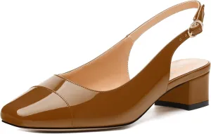 Women's Slingback Pumps, Low Chunky Heels Square Toe Pumps for Women, Block Heels Dress Shoes Closed Toe Comfortable Wedding Work Pump Sandals