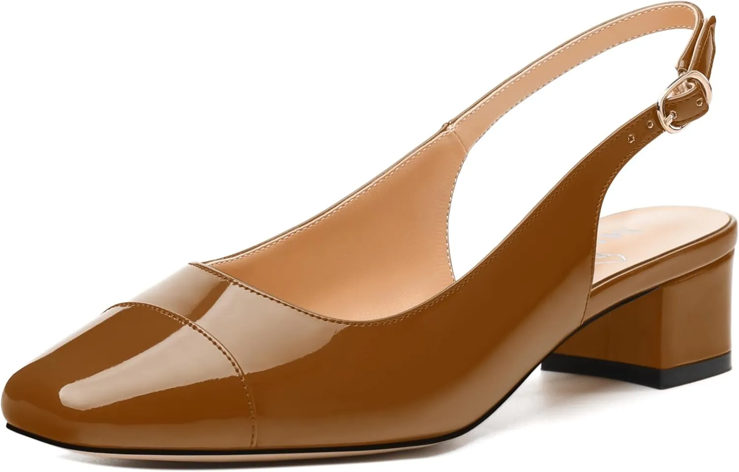 Women's Slingback Pumps, Low Chunky Heels Square Toe Pumps for Women, Block Heels Dress Shoes Closed Toe Comfortable Wedding Work Pump Sandals