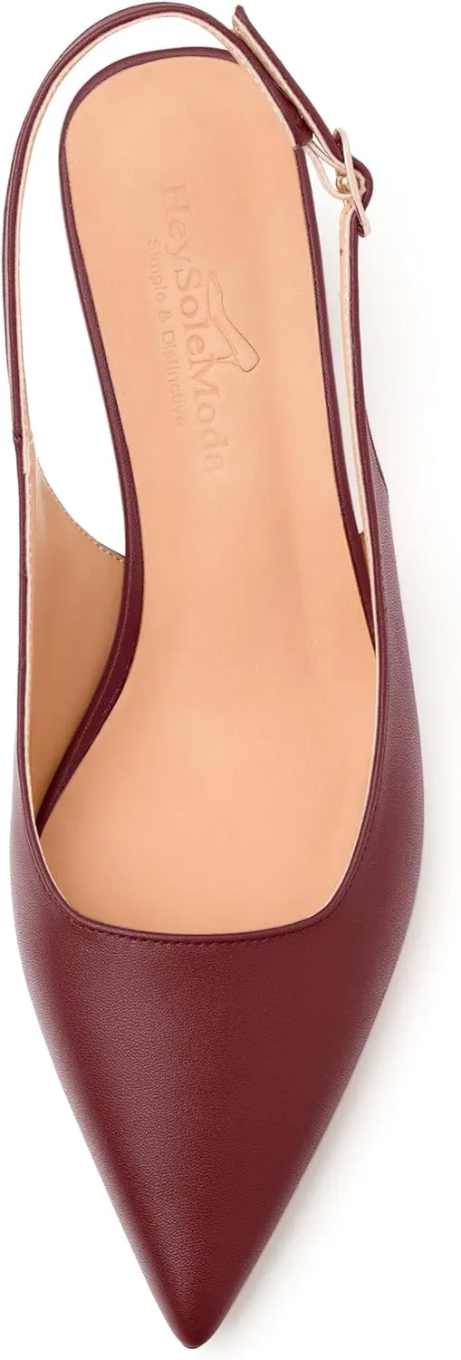 Womens Slingback Pumps, Pointed Toe Mid Chunky Heel Pump Shoes for Women, Leather Insole Comfort Daily Pumps 2"