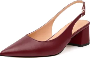 Womens Slingback Pumps, Pointed Toe Mid Chunky Heel Pump Shoes for Women, Leather Insole Comfort Daily Pumps 2"