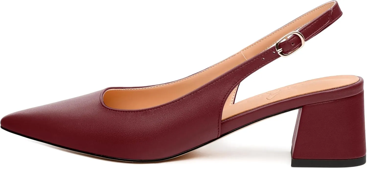 Womens Slingback Pumps, Pointed Toe Mid Chunky Heel Pump Shoes for Women, Leather Insole Comfort Daily Pumps 2"
