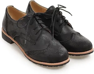 Women's Stylish Lace-Up Wingtip Oxfords - Brogue Derby Walking Shoes for Ladies