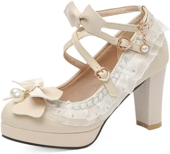 Women's Vintage Chunky High Heel Mary Jane Heels, Ankle Strap Cute Platform Mary Janes Pumps, Retro Kawaii Cosplay Lolita Shoes