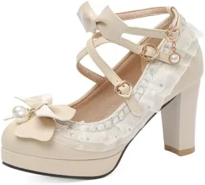 Women's Vintage Chunky High Heel Mary Jane Heels, Ankle Strap Cute Platform Mary Janes Pumps, Retro Kawaii Cosplay Lolita Shoes