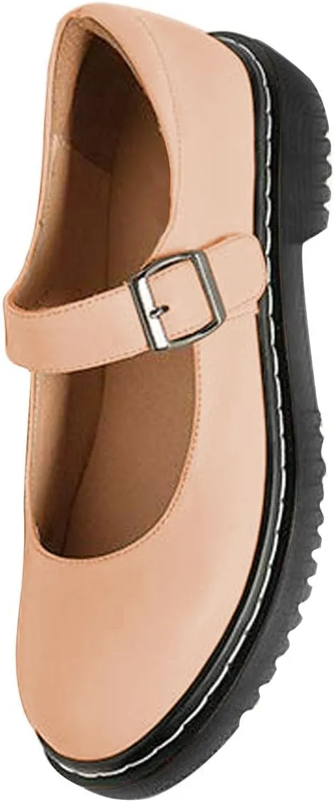 YDN Women Classic Round Closed Toe Mary Jane Flats Platform Adjustable Single Ankle Strap Buckle Comfy Cute Pump Leather Patry Cosplay Girls Dress Shoe Size 4-16