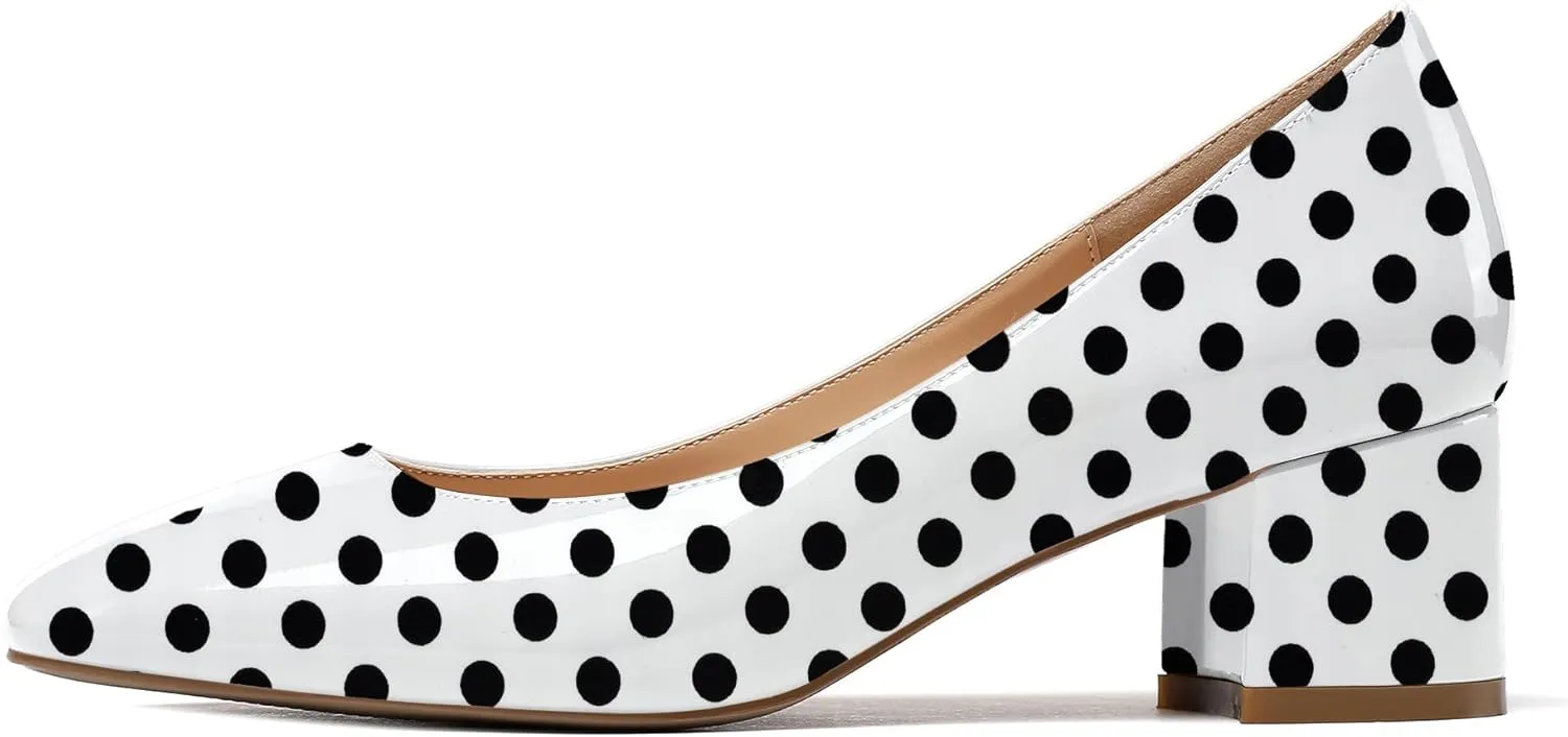 YODEKS Women's Low Block Chunky Heel Pumps Square Toe Slip on Closed Toe Dress Pump Shoes 2 Inch for Work Office Casual Daily Life Party Ladies Dress