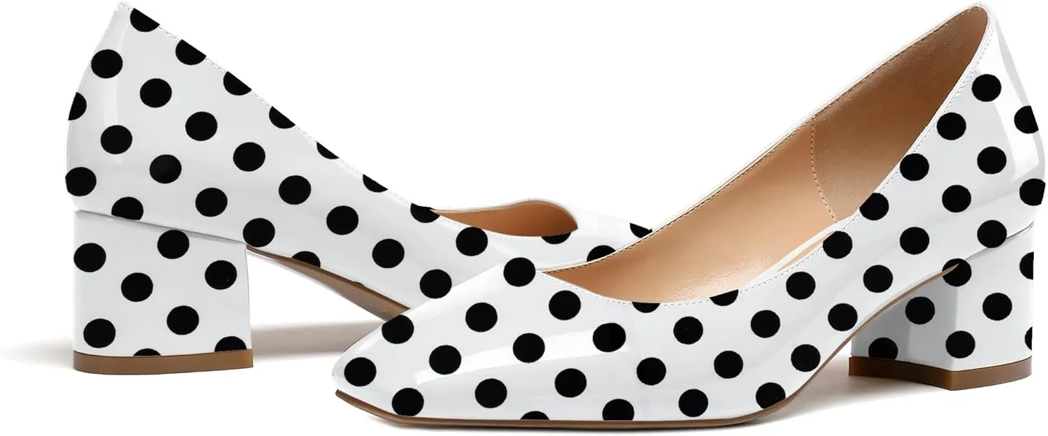 YODEKS Women's Low Block Chunky Heel Pumps Square Toe Slip on Closed Toe Dress Pump Shoes 2 Inch for Work Office Casual Daily Life Party Ladies Dress
